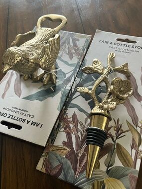 Bottle Stopper & Opener Set New Cast Metal * Heavy Vintage Look